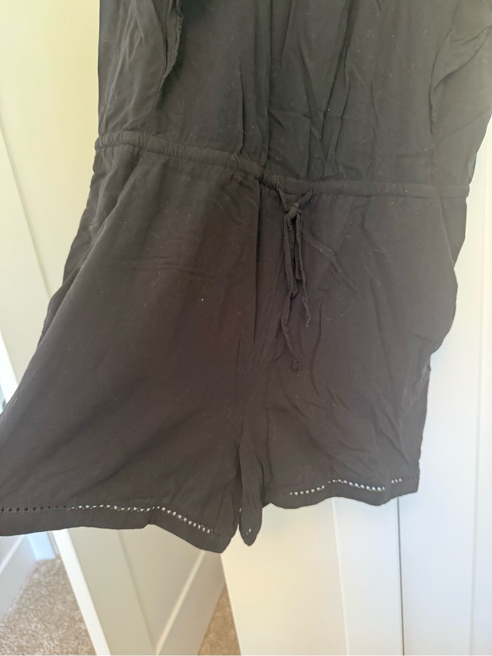 LOFT Black Sleeveless Ruffle-Trim Romper - Picture 2 of 4
